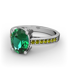 Yeşil kuvars ve peridot 14 ayar beyaz altın yüzük