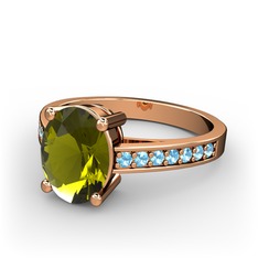 Peridot ve akuamarin 18 ayar rose altın yüzük