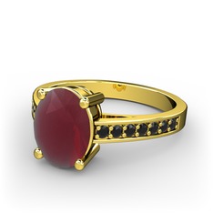 Marvina Tektaş Yüzük - Kök yakut ve siyah zirkon 925 ayar altın kaplama gümüş yüzük #146blux