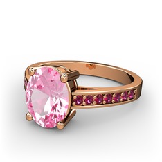 Pembe kuvars ve rodolit garnet 8 ayar rose altın yüzük