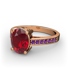 Marvina Tektaş Yüzük - Garnet ve ametist 8 ayar rose altın yüzük #15b1e27