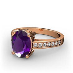 Ametist ve swarovski 18 ayar rose altın yüzük