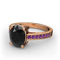 Marvina Tektaş Yüzük - Siyah zirkon ve ametist 925 ayar rose altın kaplama gümüş yüzük #16451kq