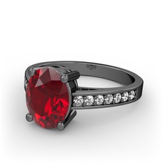 Marvina Tektaş Yüzük - Garnet ve beyaz zirkon 925 ayar siyah rodyum kaplama gümüş yüzük #16elgl7