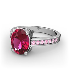 Rodolit garnet ve pembe kuvars 18 ayar beyaz altın yüzük