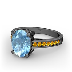 Marvina Tektaş Yüzük - Akuamarin ve sitrin 925 ayar siyah rodyum kaplama gümüş yüzük #1761l6s