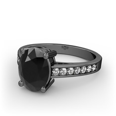 Marvina Tektaş Yüzük - Siyah zirkon ve beyaz zirkon 925 ayar siyah rodyum kaplama gümüş yüzük #17h2liv