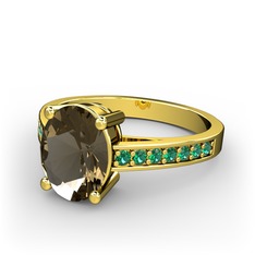 Dumanlı kuvars ve yeşil kuvars 14 ayar altın yüzük