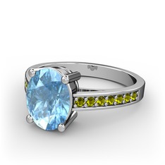 Marvina Tektaş Yüzük - Akuamarin ve peridot 8 ayar beyaz altın yüzük #182pf1c