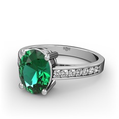 Yeşil kuvars ve beyaz zirkon 14 ayar beyaz altın yüzük