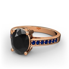 Marvina Tektaş Yüzük - Siyah zirkon ve lab safir 8 ayar rose altın yüzük #19jdwdb