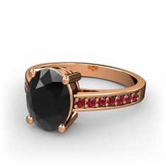 Siyah zirkon ve garnet 18 ayar rose altın yüzük