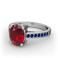 Garnet ve lab safir 18 ayar beyaz altın yüzük