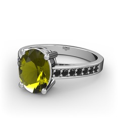 Marvina Tektaş Yüzük - Peridot ve siyah zirkon 18 ayar beyaz altın yüzük #1aely2i