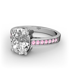 Swarovski ve pembe kuvars 14 ayar beyaz altın yüzük
