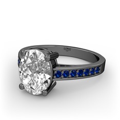 Swarovski ve lab safir 925 ayar siyah rodyum kaplama gümüş yüzük