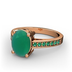 Marvina Tektaş Yüzük - Kök zümrüt ve yeşil kuvars 14 ayar rose altın yüzük #1bkxoim