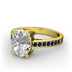 Marvina Tektaş Yüzük - Beyaz zirkon ve lab safir 18 ayar altın yüzük #1br5nhl