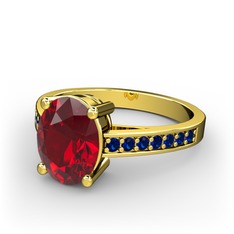 Garnet ve lab safir 14 ayar altın yüzük