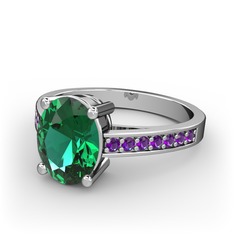 Yeşil kuvars ve ametist 8 ayar beyaz altın yüzük