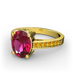 Marvina Tektaş Yüzük - Rodolit garnet ve sitrin 8 ayar altın yüzük #1d1dy3k