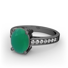 Marvina Tektaş Yüzük - Kök zümrüt ve pırlanta 925 ayar siyah rodyum kaplama gümüş yüzük (0.21 karat) #1d1id0t
