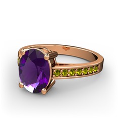 Ametist ve peridot 925 ayar rose altın kaplama gümüş yüzük