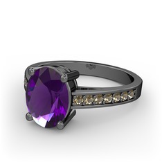 Marvina Tektaş Yüzük - Ametist ve dumanlı kuvars 925 ayar siyah rodyum kaplama gümüş yüzük #1e8kmk1