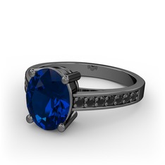 Lab safir ve siyah zirkon 925 ayar siyah rodyum kaplama gümüş yüzük