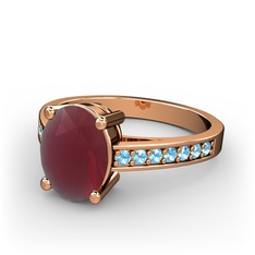 Marvina Tektaş Yüzük - Kök yakut ve akuamarin 18 ayar rose altın yüzük #1gz3jpr