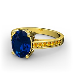 Marvina Tektaş Yüzük - Lab safir ve sitrin 8 ayar altın yüzük #1h49w4k