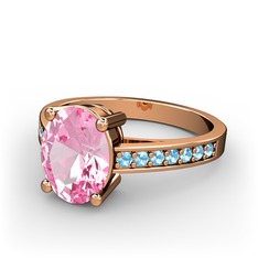 Pembe kuvars ve akuamarin 14 ayar rose altın yüzük