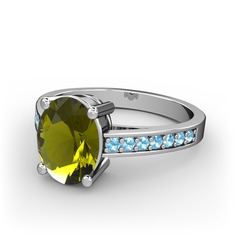 Peridot ve akuamarin 18 ayar beyaz altın yüzük