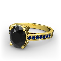Marvina Tektaş Yüzük - Siyah zirkon ve lab safir 925 ayar altın kaplama gümüş yüzük #1iawb1f