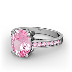 Marvina Tektaş Yüzük - Pembe kuvars 8 ayar beyaz altın yüzük #1izv1cf