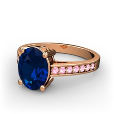 Lab safir ve pembe kuvars 18 ayar rose altın yüzük