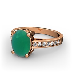 Marvina Tektaş Yüzük - Kök zümrüt ve pırlanta 925 ayar rose altın kaplama gümüş yüzük (0.21 karat) #1jfiy2j