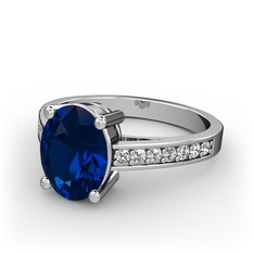 Lab safir ve swarovski 18 ayar beyaz altın yüzük