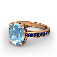 Marvina Tektaş Yüzük - Akuamarin ve lab safir 8 ayar rose altın yüzük #1kd7cxv
