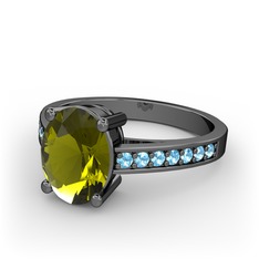 Marvina Tektaş Yüzük - Peridot ve akuamarin 925 ayar siyah rodyum kaplama gümüş yüzük #1knbuq0