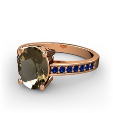 Dumanlı kuvars ve lab safir 925 ayar rose altın kaplama gümüş yüzük