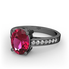 Rodolit garnet ve pırlanta 925 ayar siyah rodyum kaplama gümüş yüzük (0.21 karat)