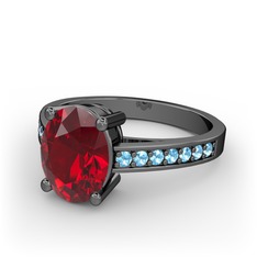 Garnet ve akuamarin 925 ayar siyah rodyum kaplama gümüş yüzük