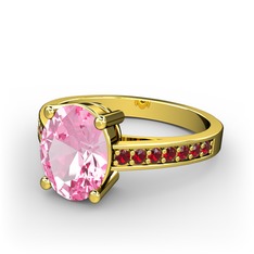 Pembe kuvars ve garnet 14 ayar altın yüzük