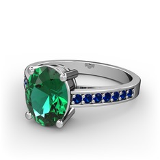 Marvina Tektaş Yüzük - Yeşil kuvars ve lab safir 18 ayar beyaz altın yüzük #1n1z16j