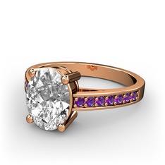 Marvina Tektaş Yüzük - Swarovski ve ametist 18 ayar rose altın yüzük #1necohg