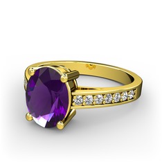 Marvina Tektaş Yüzük - Ametist ve pırlanta 14 ayar altın yüzük (0.21 karat) #1nr23ho