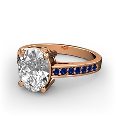Swarovski ve lab safir 8 ayar rose altın yüzük