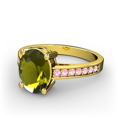 Peridot ve pembe kuvars 8 ayar altın yüzük