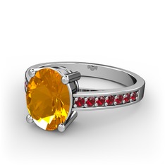 Sitrin ve garnet 8 ayar beyaz altın yüzük